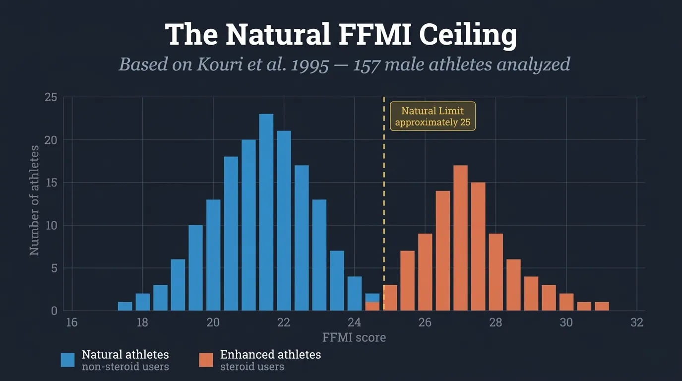 Natural FFMI limit chart natural vs enhanced athletes Kouri 1995
