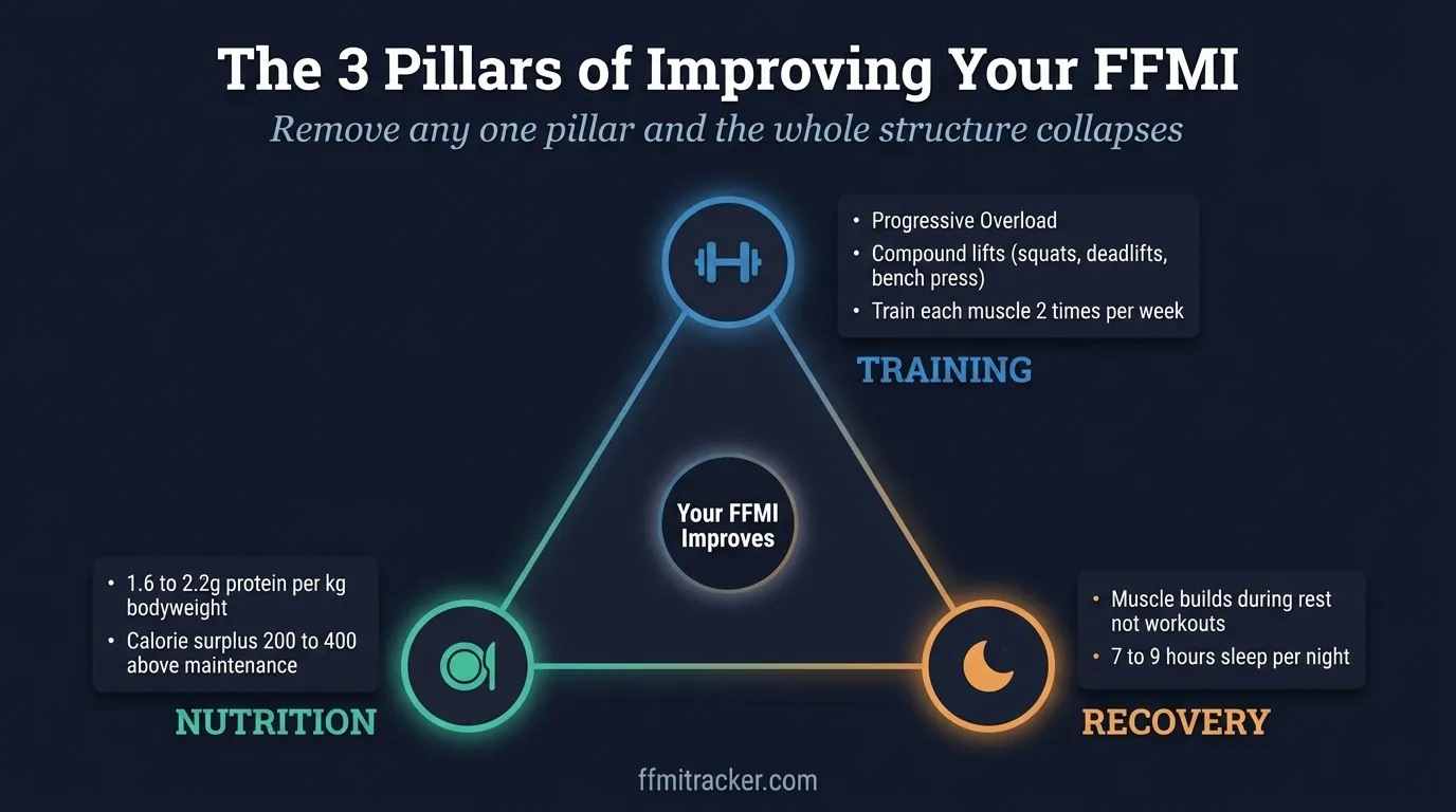 How to improve FFMI score training nutrition recovery infographic
