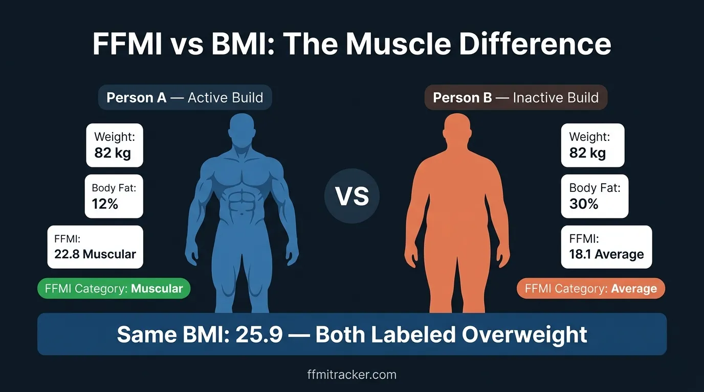 FFMI vs BMI real life example same weight different body composition